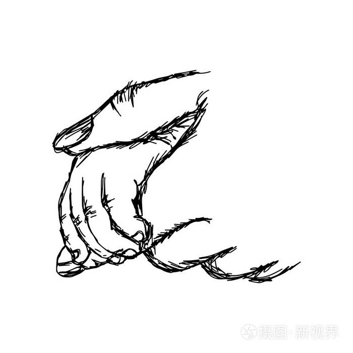 插画 手中握着母亲矢量图素描手用孤立的白色背景上的黑色线条绘制的