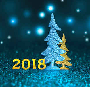 新 2018。新年快乐。在蓝色背景上的 2018年数字