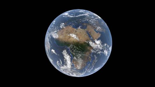 欧洲和非洲对现实的地球仪，孤立地球上一个黑色的背景，3d 渲染，这张图片的元素在云层背后擦亮由美国国家航空航天局