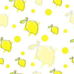 无缝花木模式与黄色柠檬矢量图