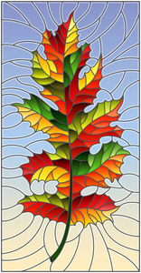 秋叶在天空背景上的彩绘玻璃风格的插图