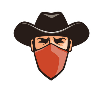 牛仔, 强盗, 土匪在帽子里.卡通矢量图照片