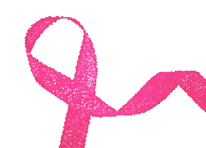 粉红色的乳腺癌癌症丝带与复制空间，白色背景