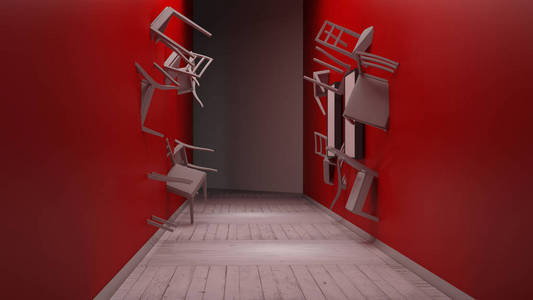 椅子上嵌入墙 3d 渲染
