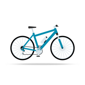 蓝色自行车平图标。自行车矢量孤立在白色背景上。平面向量图中黑色。Eps 10