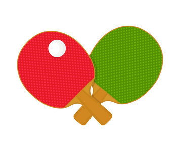 2 红色和绿色乒乓球球拍拍
