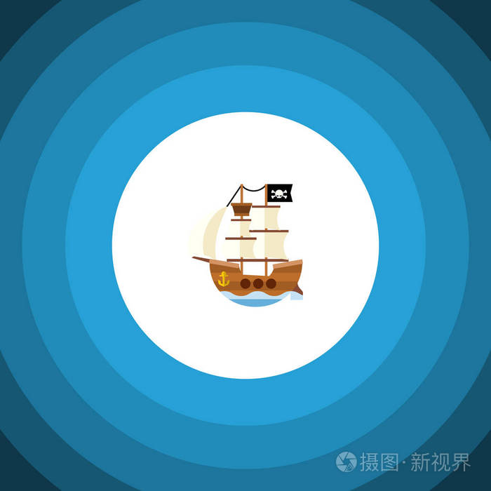 孤立的海盗平面图标。船只向量元素可用于船舶 船 海盗设计概念
