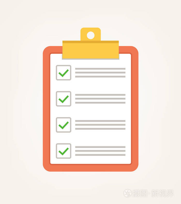 做投票复选列表与绿色的勾.矢量平面卡通插画