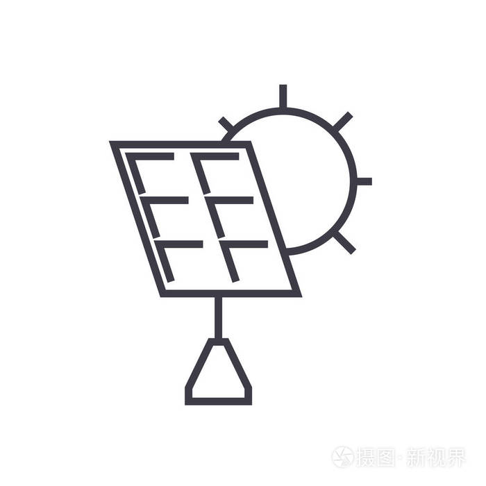 太阳能电池矢量线图标, 标志, 插图背景,可编辑笔触插画-正版商用图片