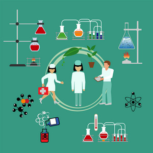 设备的圆圈内的三位科学家