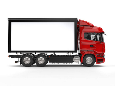 红色现代重型运输卡车侧视图