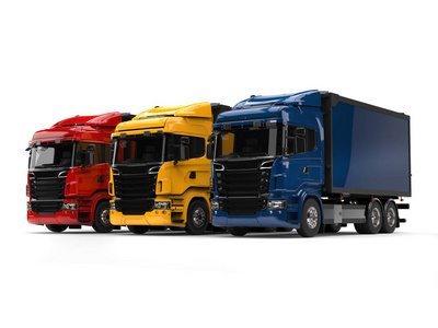 重型运输卡车照片红色 蓝色和黄色美容
