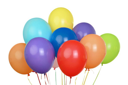 一堆五颜六色的气球被隔离在白色