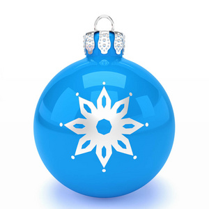 3d 渲染蓝色圣诞摆设在白色的背景