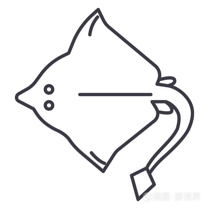 黄貂鱼矢量线图标, 标志, 插图背景,可编辑笔触插画-正版商用图片0uen