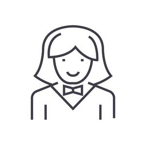 女服务员女人矢量线图标 标志 插图背景，可编辑笔触
