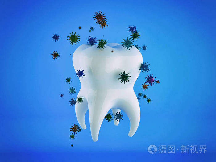 牙齿被包围细菌和微生物