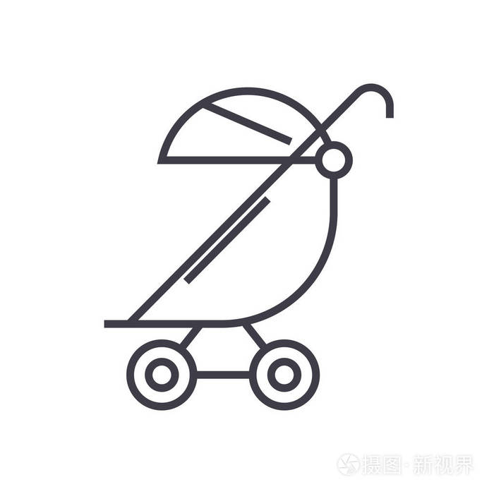 童车, 马车矢量线图标, 标志, 插图背景,可编辑笔触插画-正版商用图片