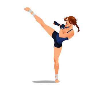 白色背景上孤立的腿踢的漂亮女孩年轻健康的女人用腿踢腿年轻男拳击手