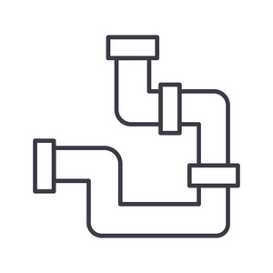水暖套装集合图标黑色, 轮廓样式矢量符号股票插图水管和自来水, 图标