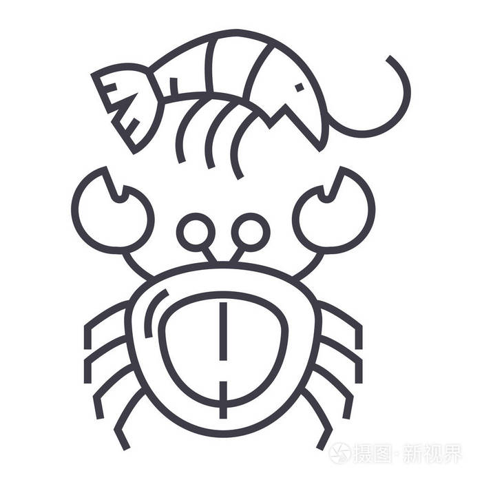 海鲜矢量线图标, 标志, 插图背景,可编辑笔触插画-正版商用图片0uesyv