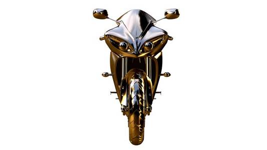 金色的摩托车在 3d 渲染上白色黑色孤立
