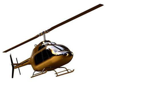用金色的直升机在 3d 渲染上白色黑色孤立