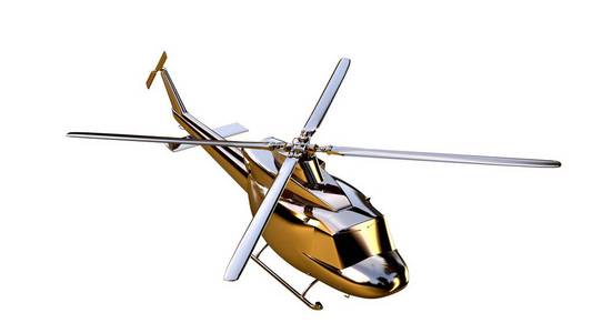 用金色的直升机在 3d 渲染上白色黑色孤立