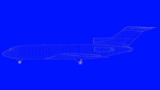 3d 渲染的蓝色打印飞机在蓝色的 b 上的白线