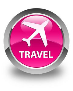 旅行 平面图标 光泽粉红色圆形按钮