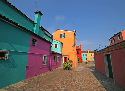 布拉诺意大利是威尼斯附近的一个岛, 五颜六色的房子