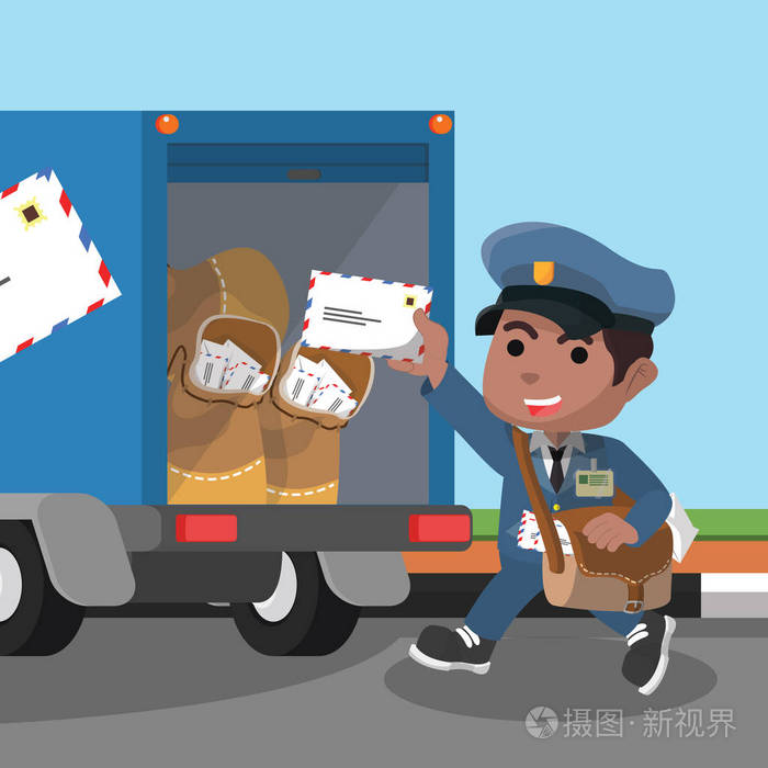非洲邮递员装邮件袋