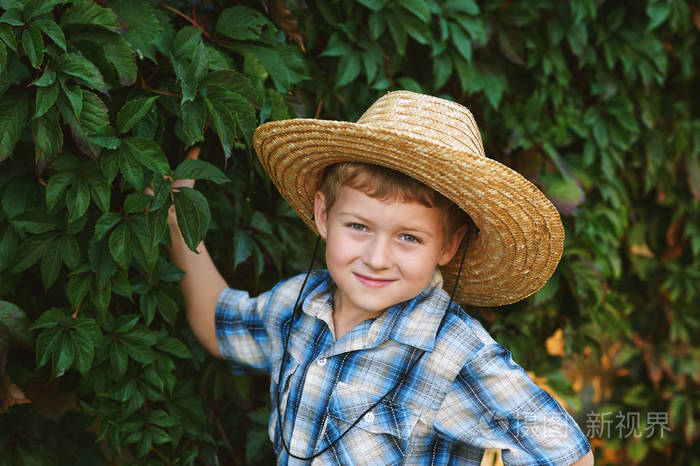 戴草帽的男孩的画像