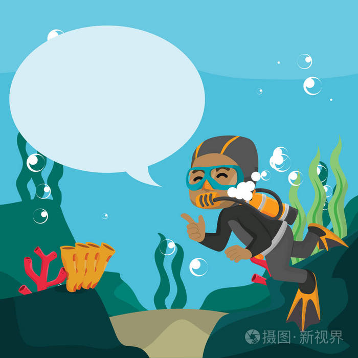 非洲潜水员与标注水下