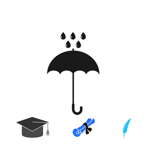 雨伞和雨滴下的图标，矢量最佳平，Eps