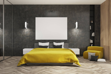 黑色和木制卧室, 黄色的床, 海报