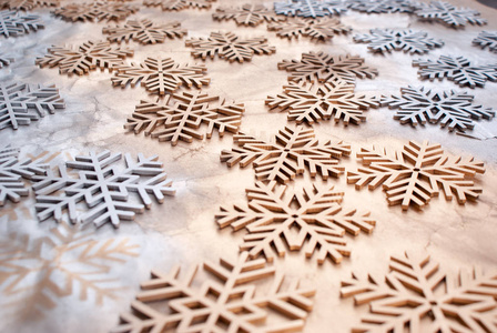 特写镜头的木制雪花符号, 圣诞假期背景
