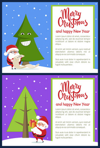 快乐的圣诞节和有趣的树矢量插图
