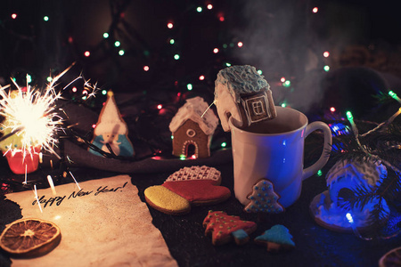 圣诞曲奇饼和杯茶