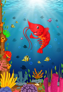 动画片热带龙虾与美丽的水下世界