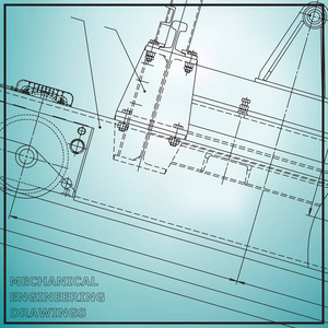 机械工程图纸。工程插图。矢量浅蓝色背景