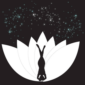 年轻女子练习瑜伽的剪影.女孩普拉提.矢量在抽象背景莲花照片