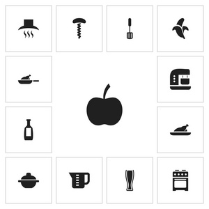 设置13可编辑的厨师图标。包括烤鸡肉刮刀量杯等符号。可用于 web移动Ui 和信息设计