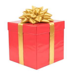 白色背景金丝带礼品红盒图片