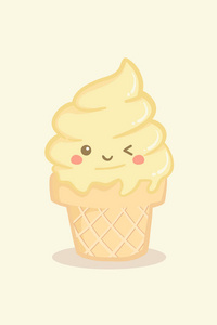 冰淇淋插画可爱的扭旋流冰淇淋锥香草矢量插画卡通照片