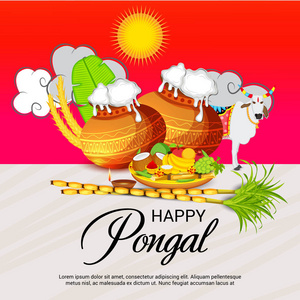 快乐 Pongal 背景的矢量插图