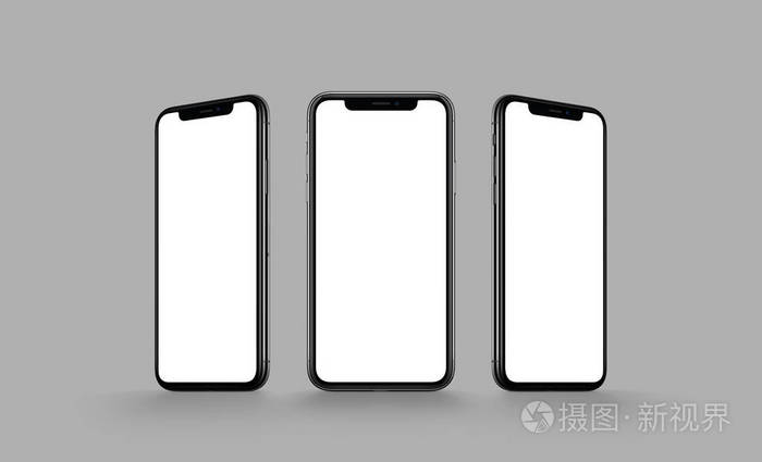 基于灰色背景的 iphone x 型智能手机多屏样机