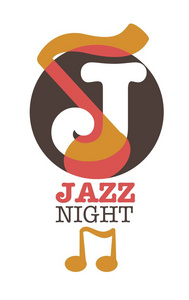 J 字母和音乐笔记孤立的爵士乐乐队演唱会的图标