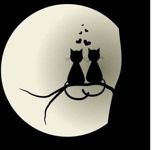 猫爱上了月亮。恋人.矢量插图概念