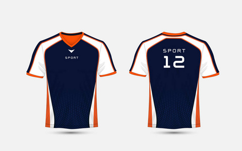 蓝色, 白色和橙色样式体育橄榄球成套工具, 球衣, t恤设计模板
